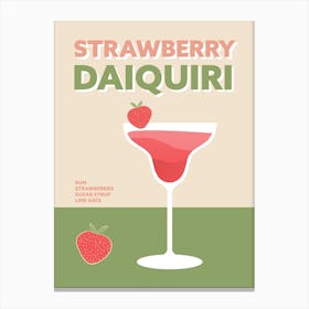 Strawberry Daiquiri Cocktail Green Pink Colourful Wall Canvas Print