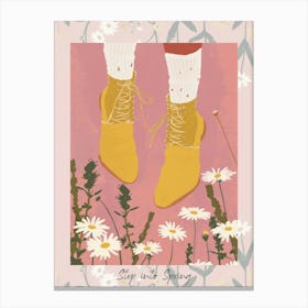 Step Into Spring Woman Yellow Shoes With Flowers 5 Canvas Print