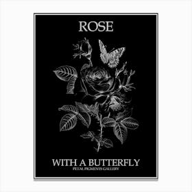 Rose With A Butterfly Line Drawing 2 Poster Inverted Canvas Print