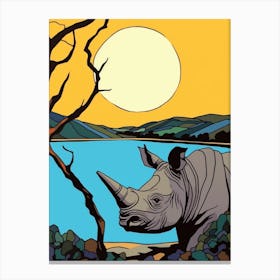 Simple Rhino Illustration Sunrise 4 Canvas Print