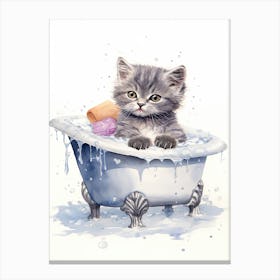 British Shorthair Cat In Bathtub Bathroom 4 Canvas Print