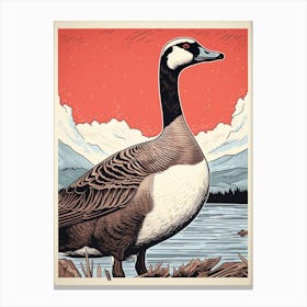 Vintage Bird Linocut Canada Goose 4 Canvas Print