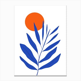 Blue Leaf Orange Sun Canvas Print