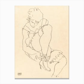 Woman Buttoning Her Shoes (1915), Egon Schiele Canvas Print