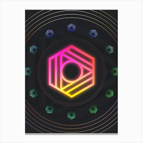 Neon Geometric Glyph in Pink and Yellow Circle Array on Black n.0210 Canvas Print