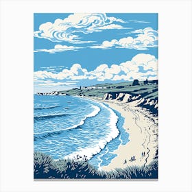 A Screen Print Of Lulworth Cove Beach Dorset 3 Canvas Print