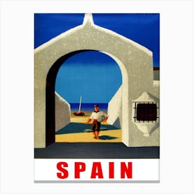 Spain, Fisherman Approaching The Village Under The Arch Canvas Print