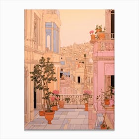 Athens Greece 1 Vintage Pink Travel Illustration Canvas Print