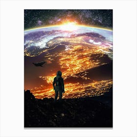 Astronaut Look The City Earth Life Canvas Print