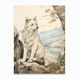 Storybook Animal Watercolour Arctic Wolf 1 Canvas Print