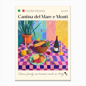 Cantina Del Mare E Monti Trattoria Italian Poster Food Kitchen Canvas Print