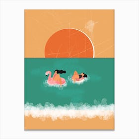 Flamingos At The Beach Canvas Print