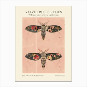 Velvet Butterflies Collection Pink Botanical Butterflies William Morris Style 5 Canvas Print
