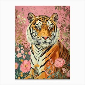 Floral Animal Painting Bengal Tiger 3 Canvas Print