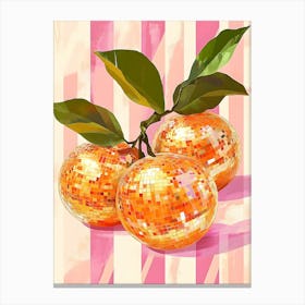 Three Oranges On A Pink Stripe Canvas Print