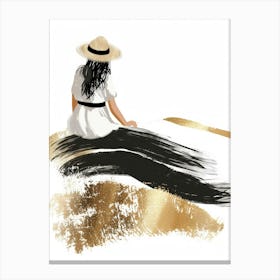 Woman Sitting In The Sand Canvas Print