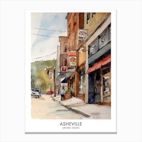 Asheville 4 Watercolour Travel Poster Canvas Print