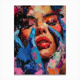 Woman With Colorful Paint On Her Face Canvas Print