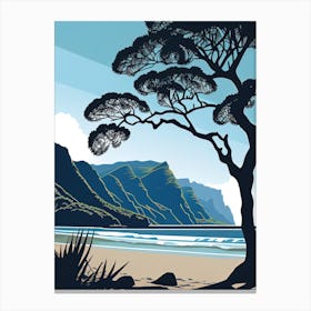 Hanalei Bay, Kauai, Hawaii - Retro Landscape Beach and Coastal Theme Travel Poster Canvas Print