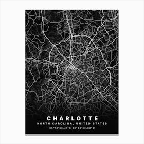 Charlotte North Carolina USA Black Map Canvas Print