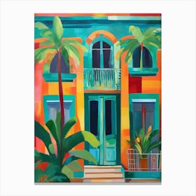 Tropical House With Palm Trees Leinwandbild