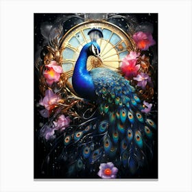 Peacock Clock Canvas Print