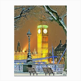 Big Ben In Snow During Christmas Period Canvas Print