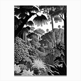 Huntington Library, Art Collections, And Botanical Gardens, Usa Linocut Black And White Vintage Canvas Print
