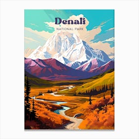 Denali National Park Alaska Nature Travel Illustration Canvas Print