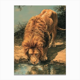 Barbary Lion Relief Illustration Drinking 3 Canvas Print