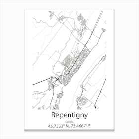 Repentigny,Canada Minimalist Map Canvas Print