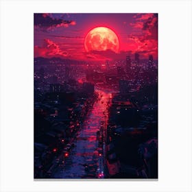 Full Moon Over A City Canvas Print