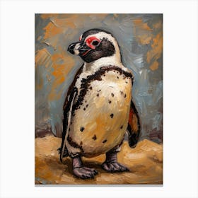 African Penguin Robben Island Oil Painting 2 Canvas Print