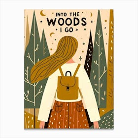 Into The Woods I Go, Blonde and backpack  Canvas Print