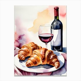 Croissant and Wine watercolor painting 13 Canvas Print