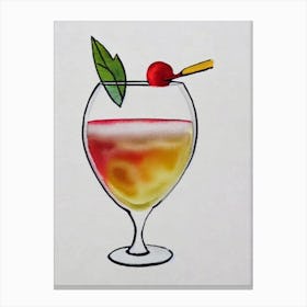 French MCocktail Poster artini Minimal Line Drawing With Watercolour Cocktail Poster Canvas Print