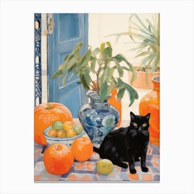 Black Cat With Oranges Canvas Print