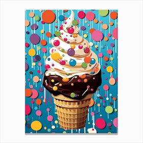 Ice Cream Sunday Rainbow Dots 3 Canvas Print