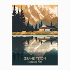 Grand Teton National Park Travel Poster Mid Century Style 2 Canvas Print