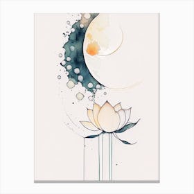 Lotus And Moon Symbol Minimal Watercolour Canvas Print