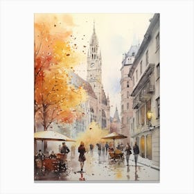 Munich Germany, In Autumn Fall, Watercolour 4 Canvas Print