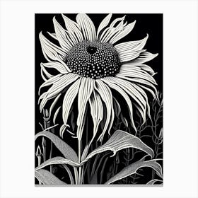 Coneflower Wildflower Linocut 2 Canvas Print