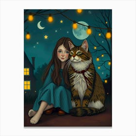 Little Girl With Cat Canvas Print