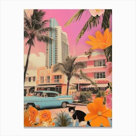 Miami Beach   Floral Retro Collage Style 2 Canvas Print