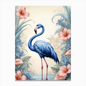 Floral Blue Flamingo Painting (18) Canvas Print