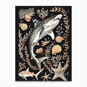 Tiger Shark Seascape Black Background Illustration 1 Canvas Print