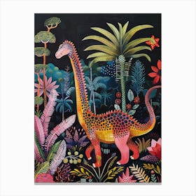 Colourful Dinosaur In The Wild Painting 2 Canvas Print