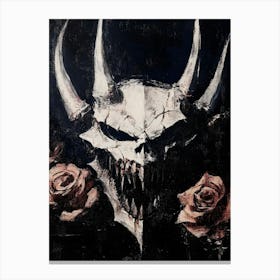 Dark Gothic Demon Skull With Roses Canvas Print