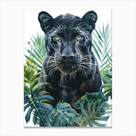 Double Exposure Realistic Black Panther With Jungle 36 Canvas Print