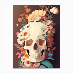 Wedding Skull With Terrazzo Patterns Vintage Floral Canvas Print
